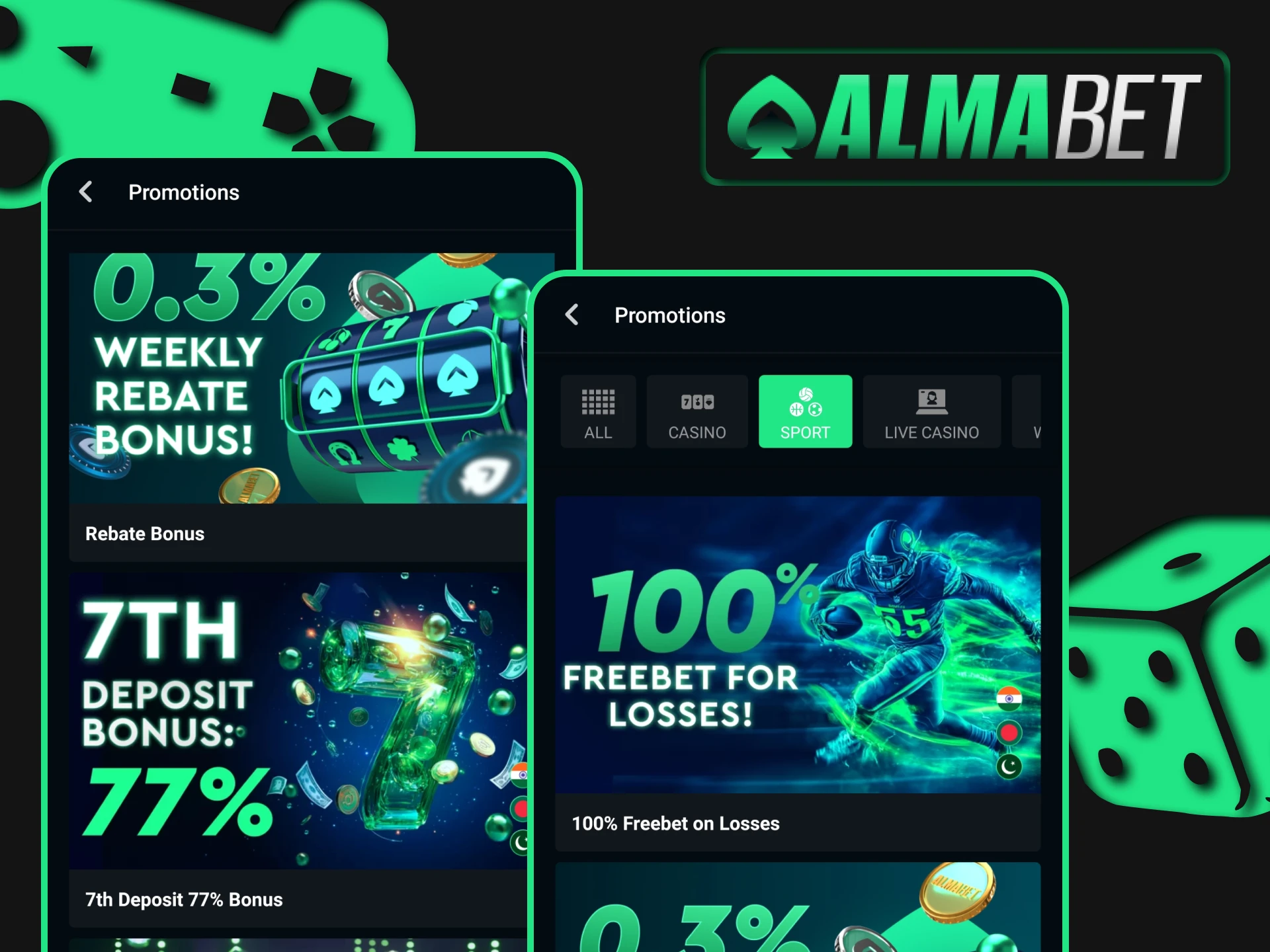 Get bonuses in the Almabet app.