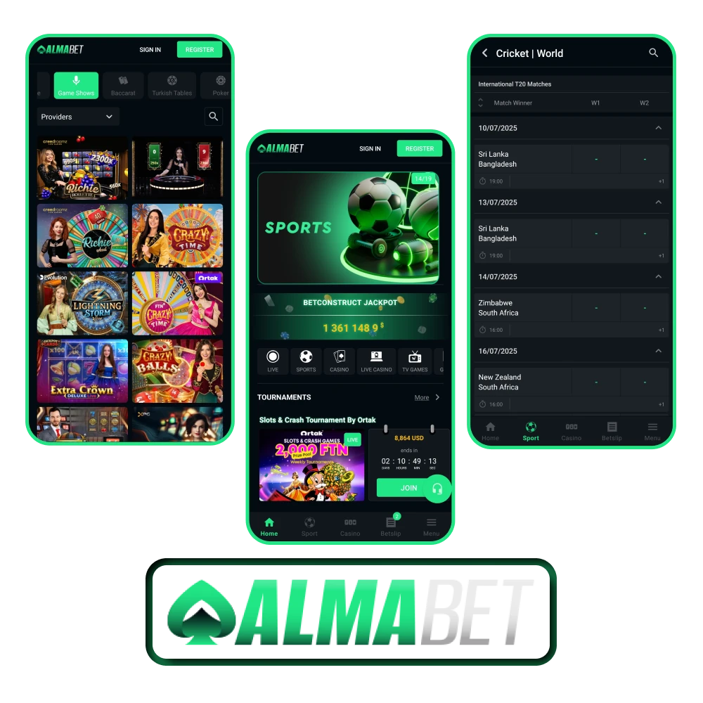 For games and betting, choose the Almabet app.