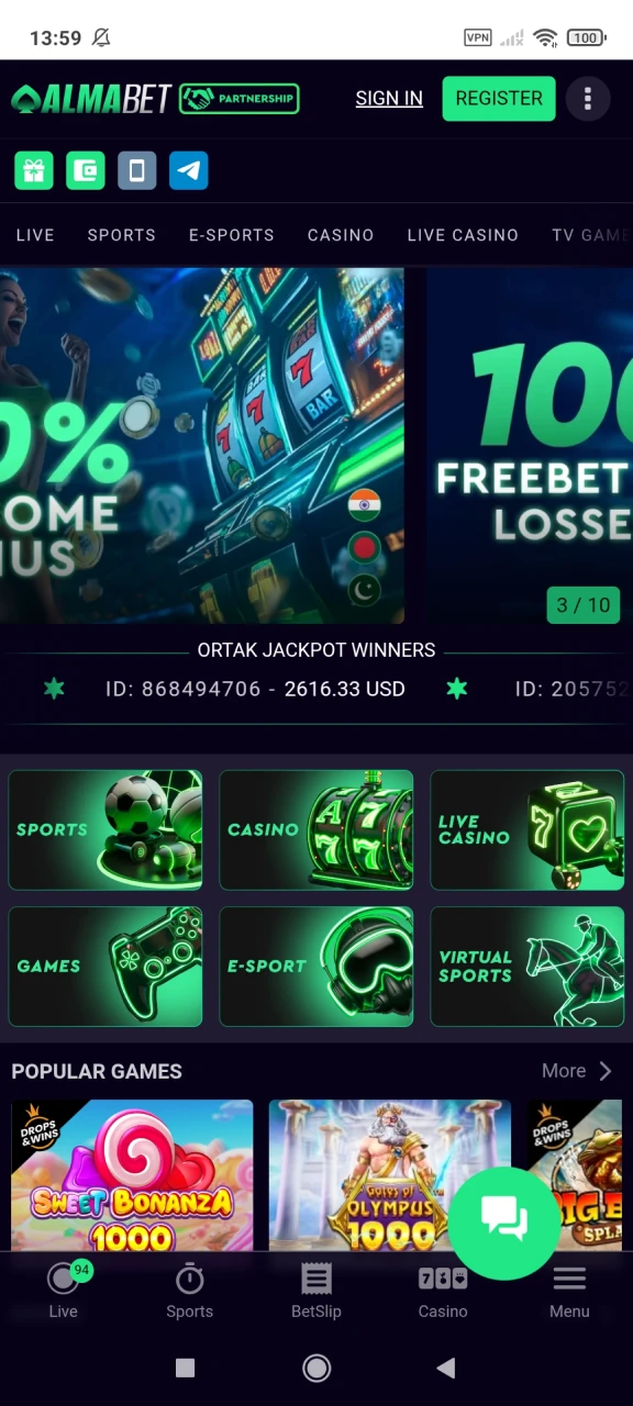 Visit the Almabet website to download the application.