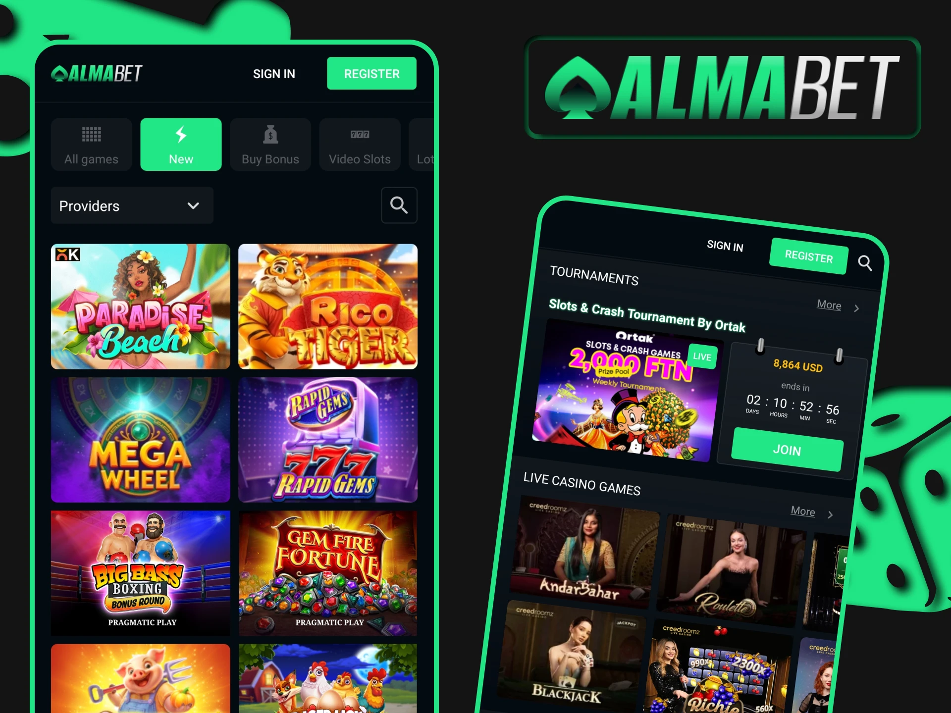 Play casino in the Almabet app.