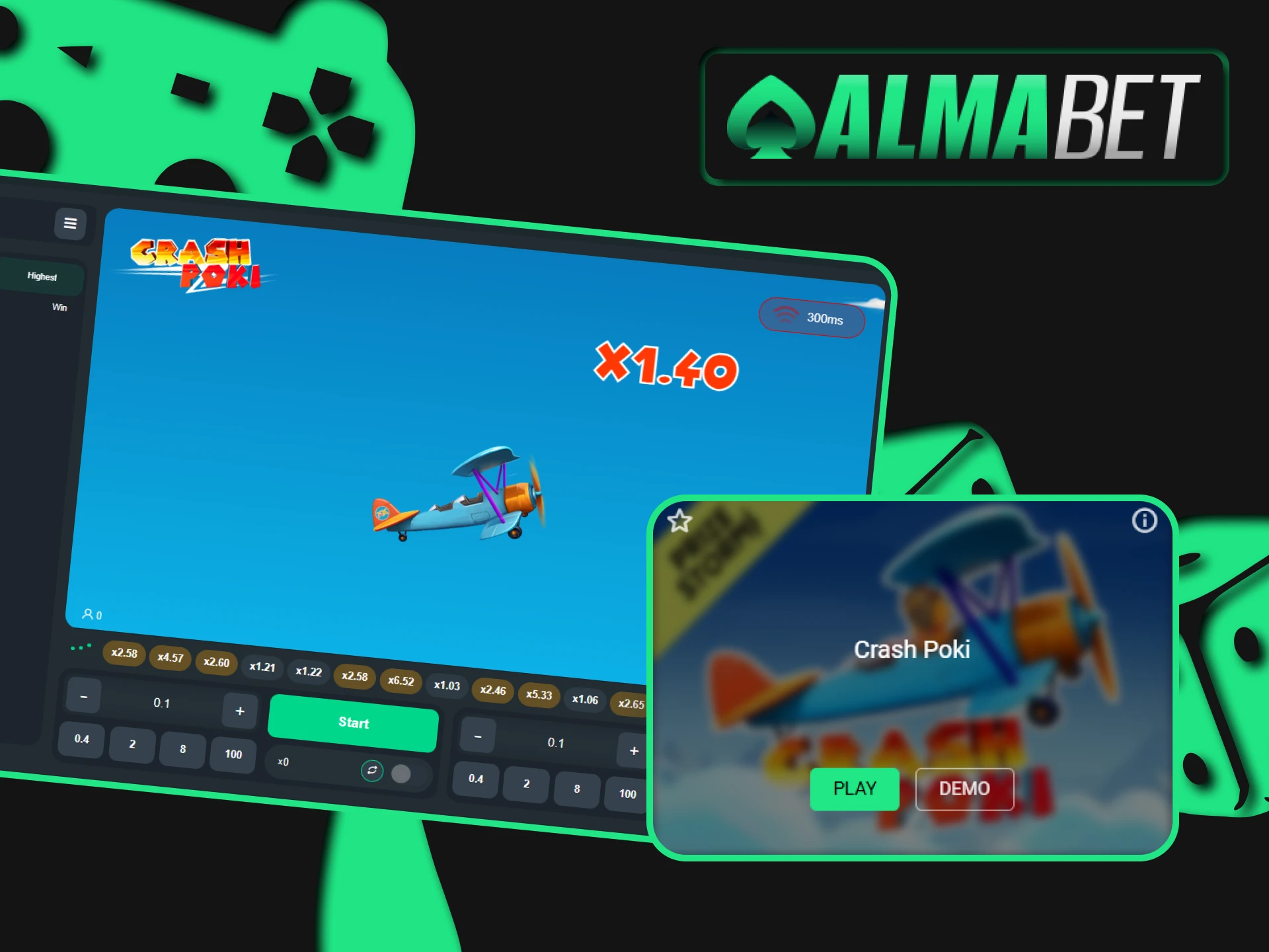Try playing crash games for real money with Almabet.