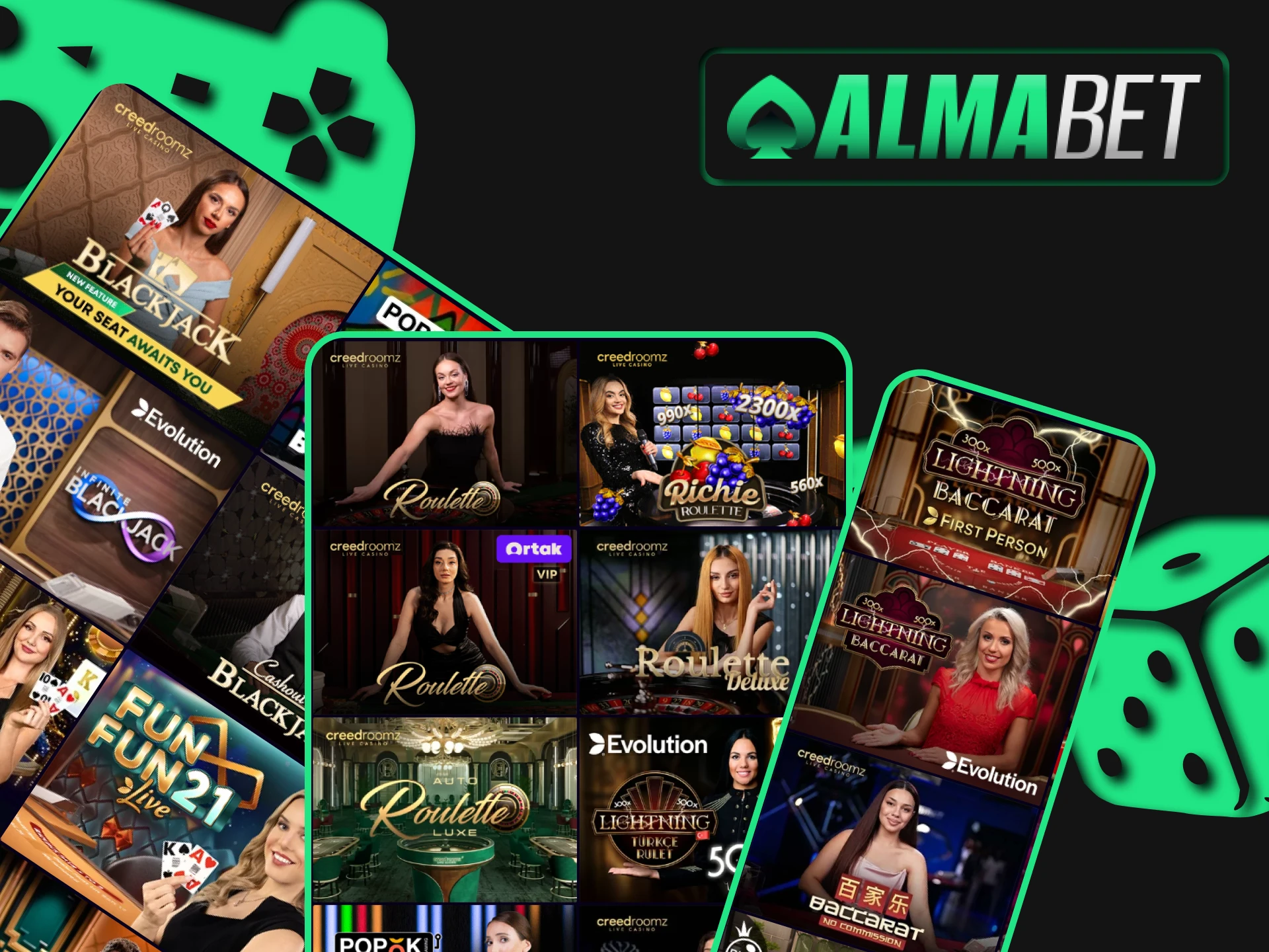 You will find a large number of table games in the live casino section from Almabet.