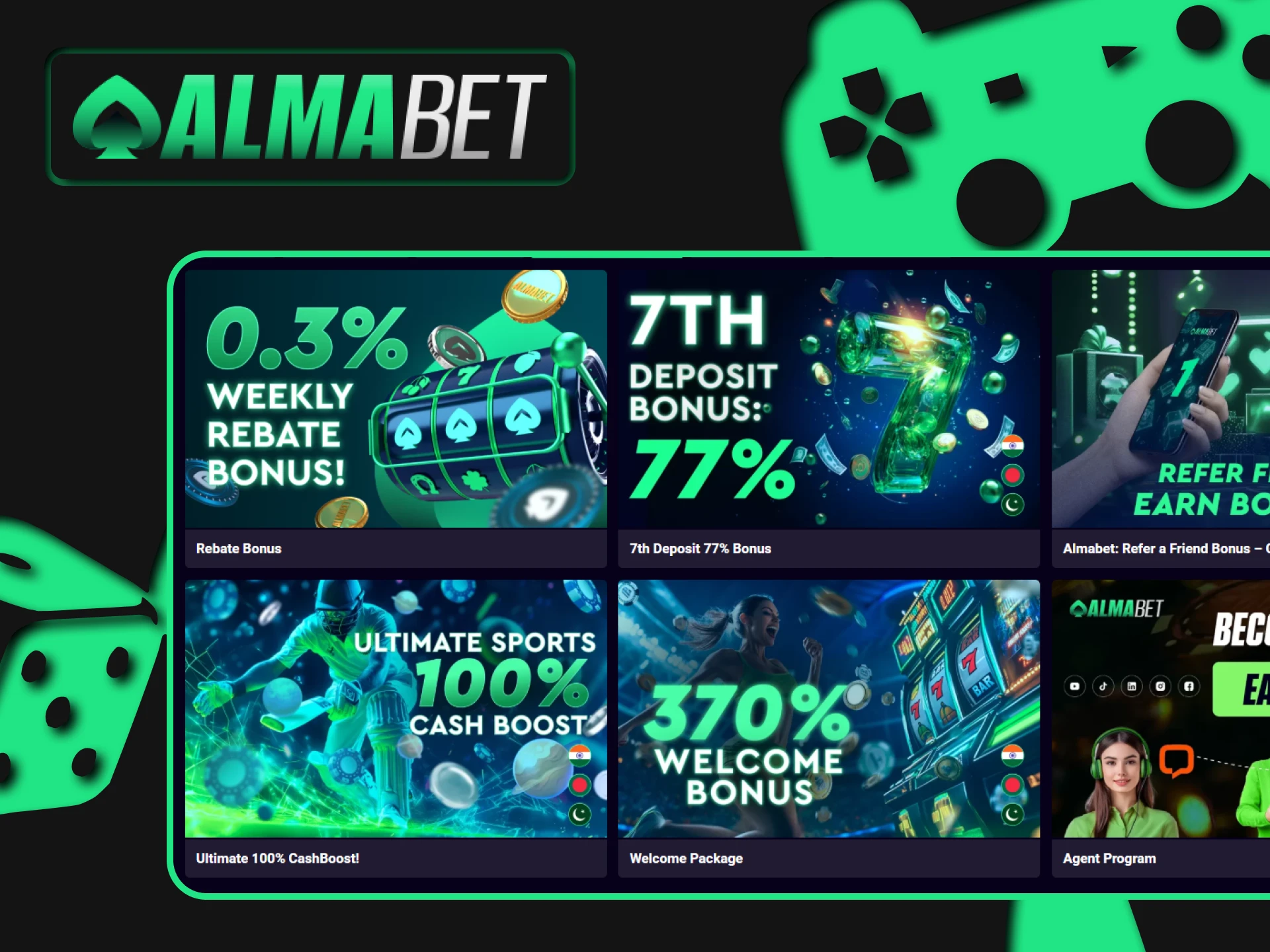 Almabet gives bonuses to live casino players.