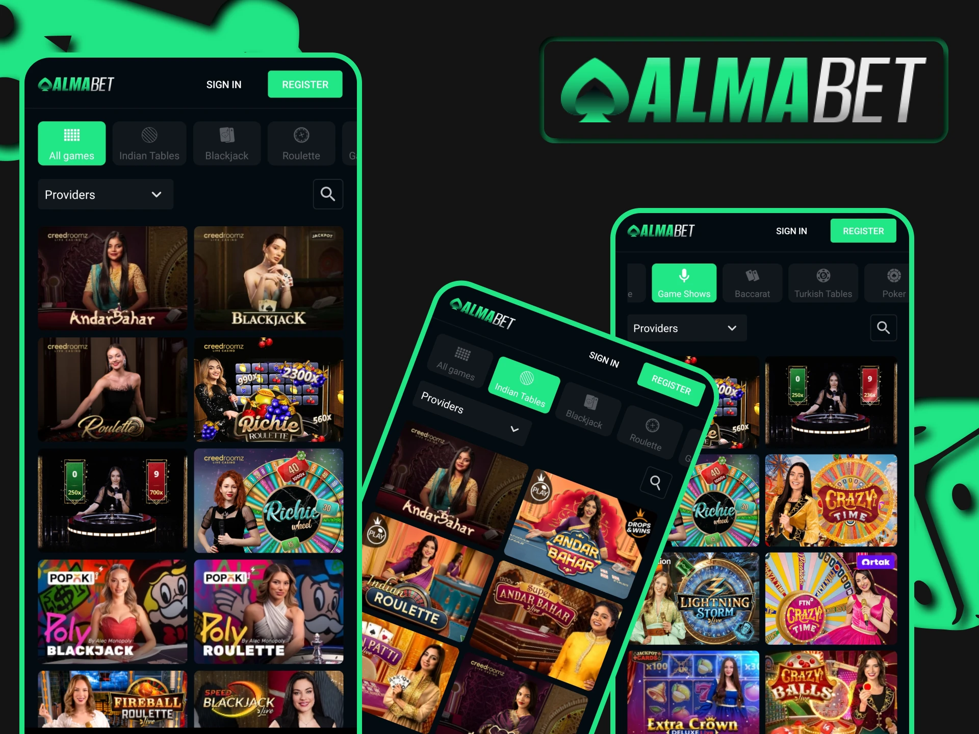 You can play live casino in the Almabet app.
