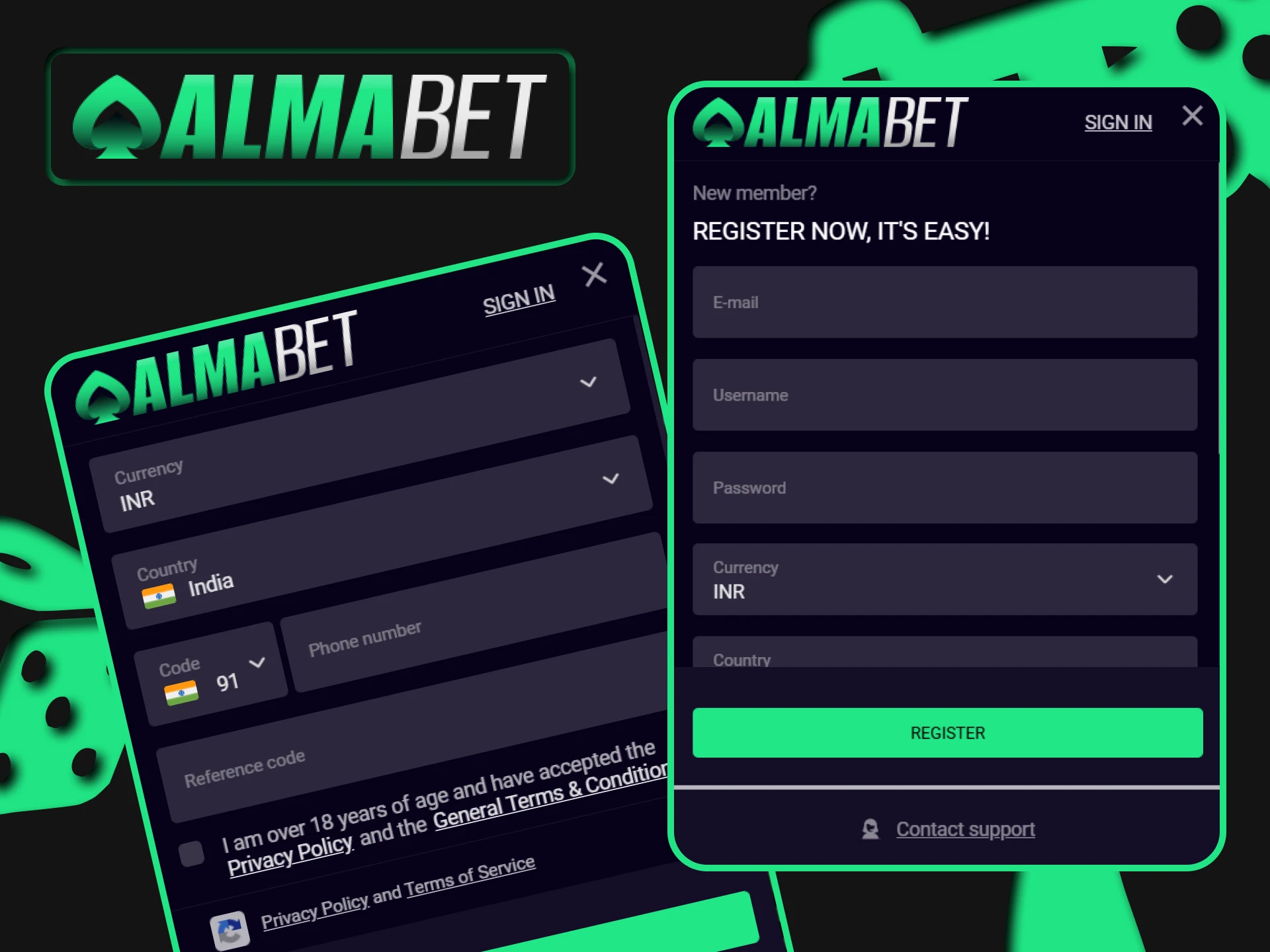 Register on the Almabet website.