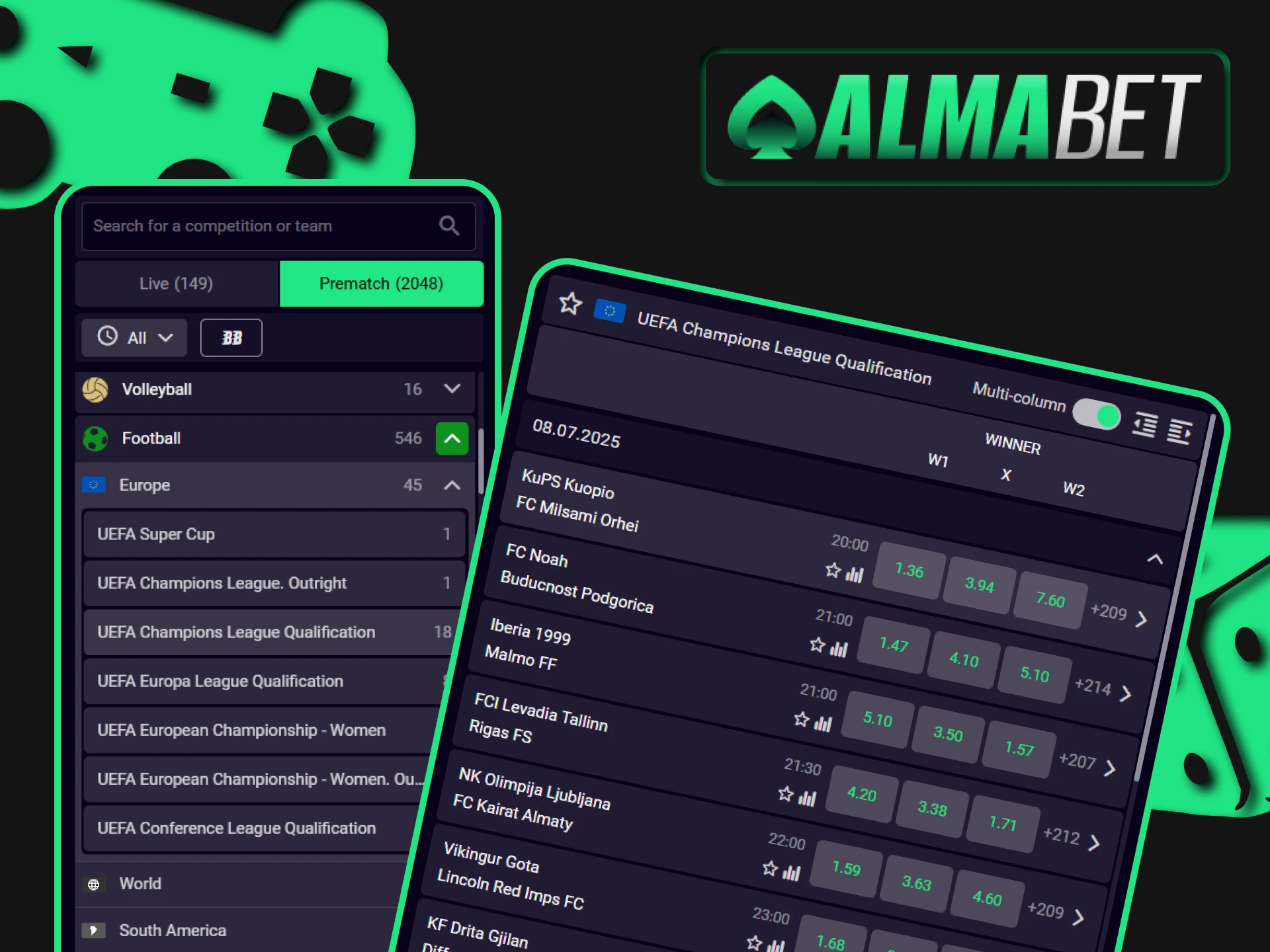 At Almabet you can place bets on sports.