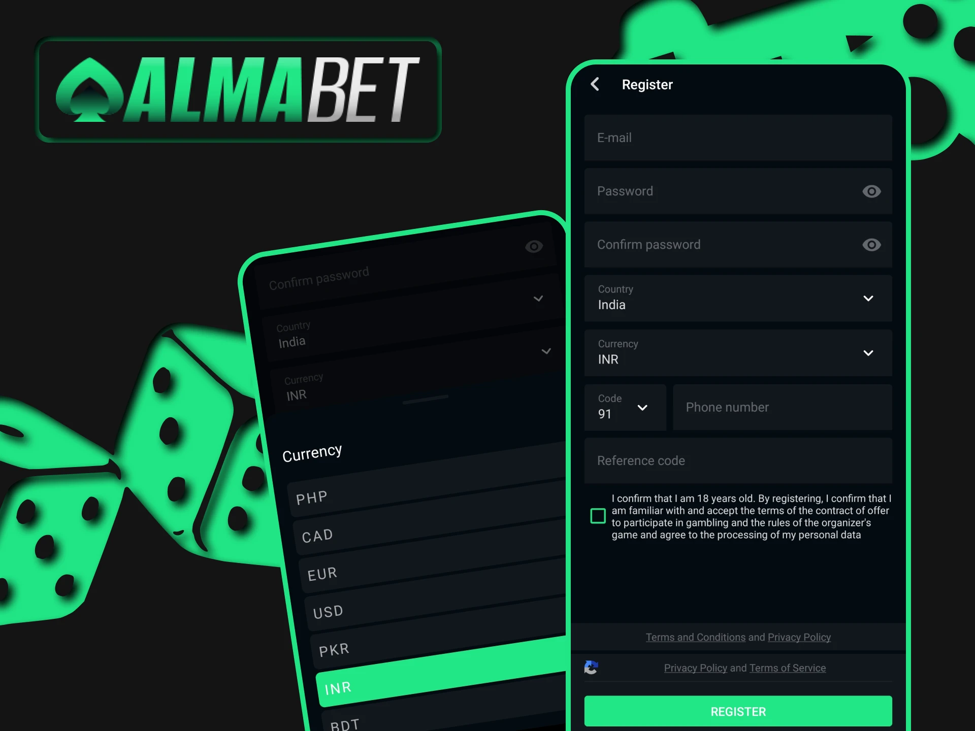 You can register in the Almabet application.