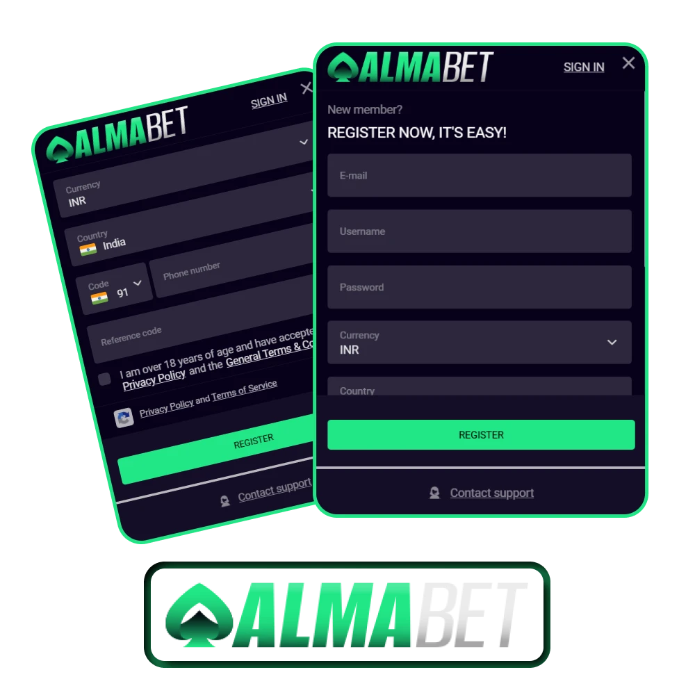 Review the registration information on the Almabet website.