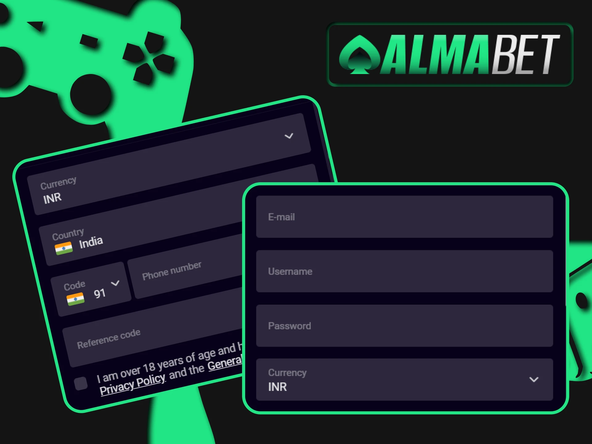 Fill in the details to register on Almabet.