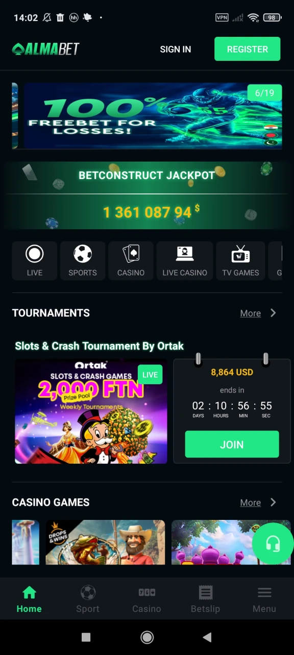 Click the registration button on Almabet.