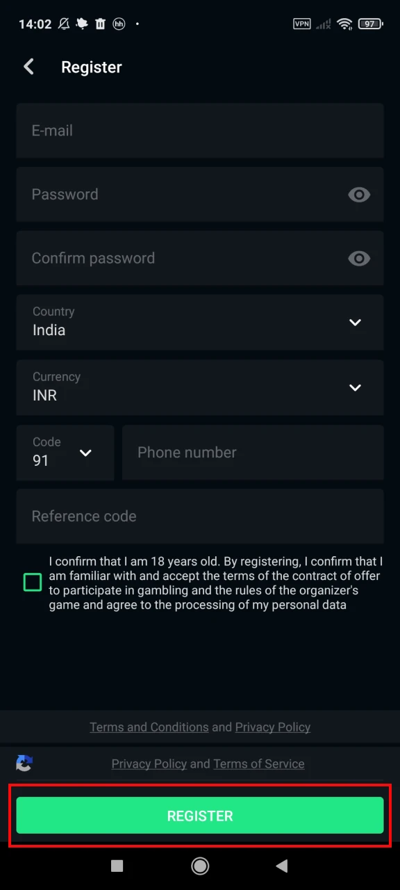 Complete your registration on Almabet.
