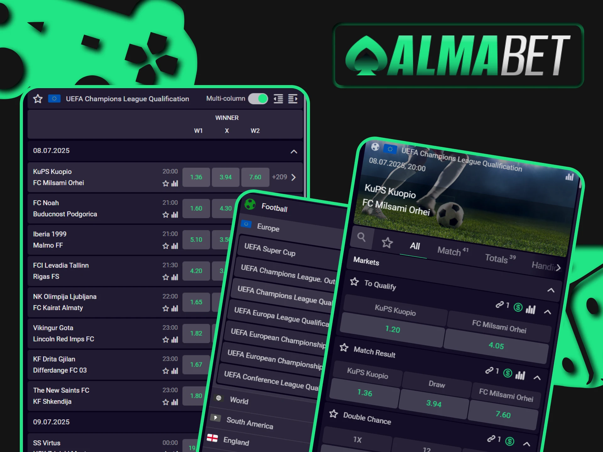 Place your bets on football with Almabet.