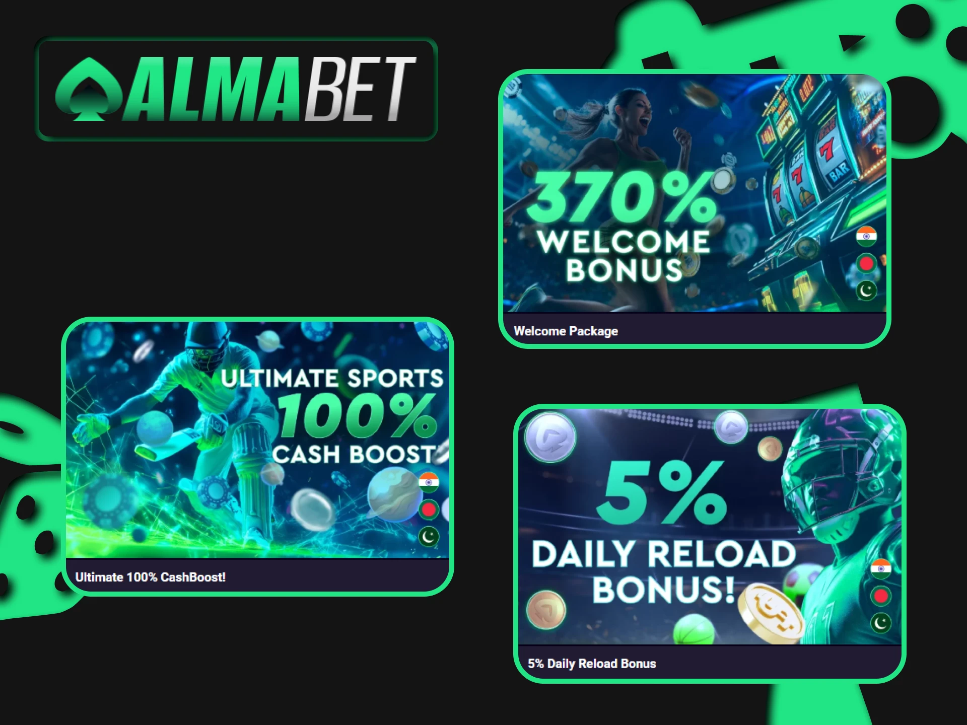 Almabet gives bonuses for virtual games.