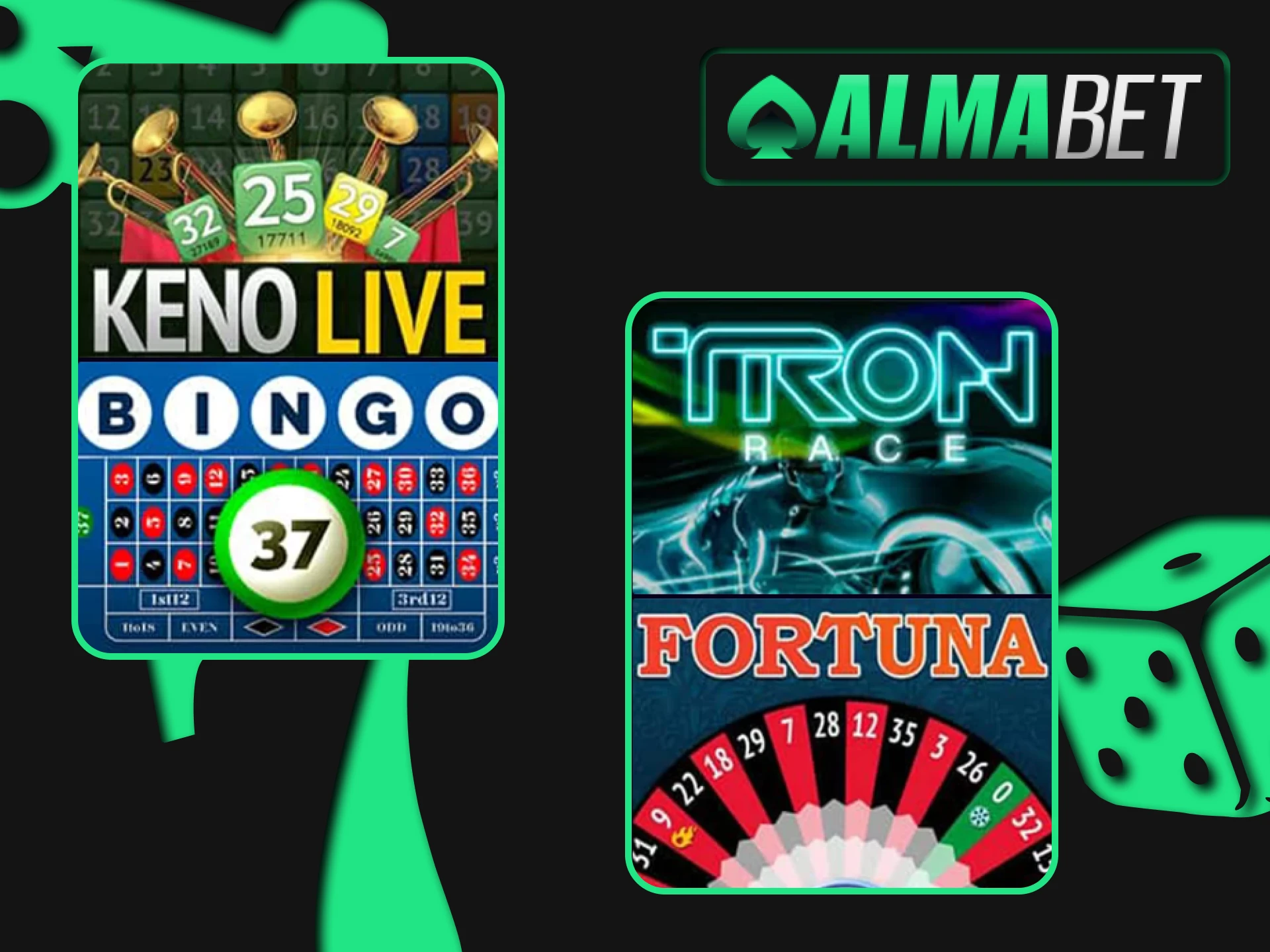 Choose virtual games of the Instant and Arcade genre on Almabet.