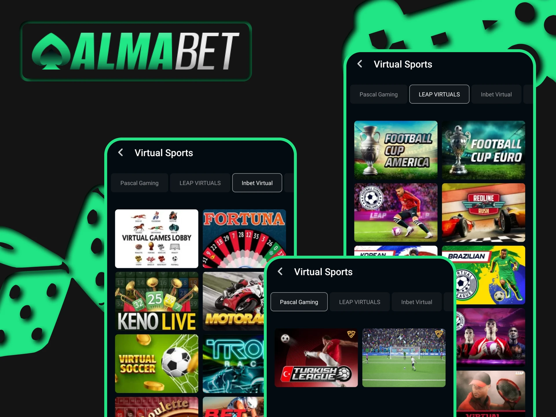 Use the Almabet app for virtual games.